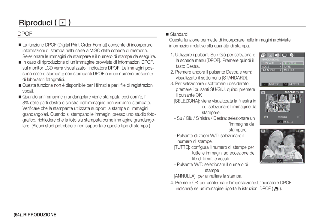 Samsung EC-S1050SBA/IT, EC-S1060BDA/E3 Standard, Numero di stampe, Stampe Annulla per annullare la stampa, 64RIPRODUZIONE 