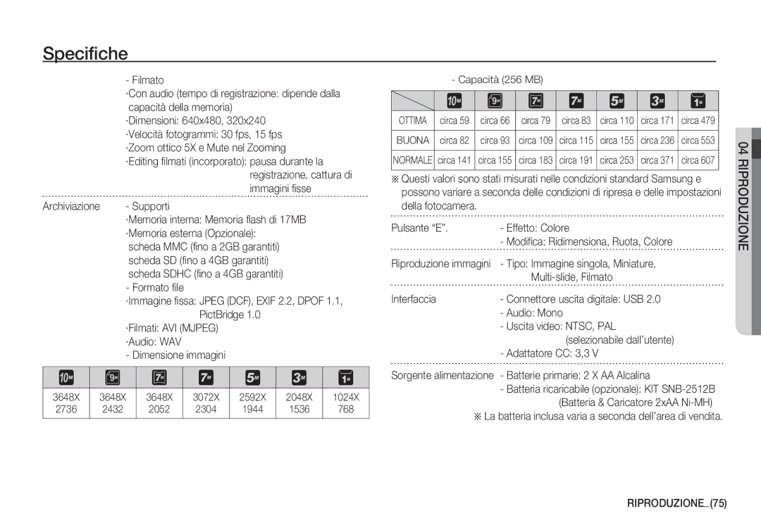 Samsung EC-S1060SDA/E3, EC-S1060BDA/E3, EC-S1050BDA/DE, EC-S1050SDA/DE, EC-S1060BBC/E1, EC-S1050SBA/IT manual RIPRODUZIONE75 