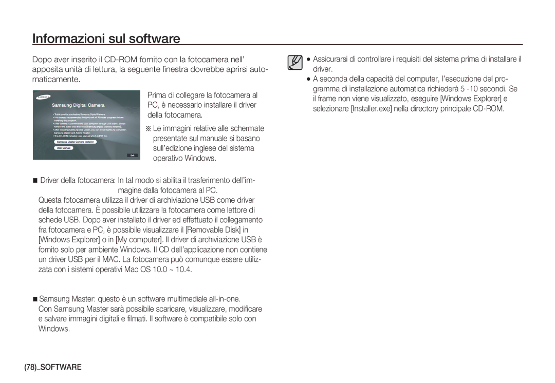 Samsung EC-S1060BBC/E1, EC-S1060BDA/E3, EC-S1060SDA/E3, EC-S1050BDA/DE, EC-S1050SDA/DE Informazioni sul software, 78SOFTWARE 