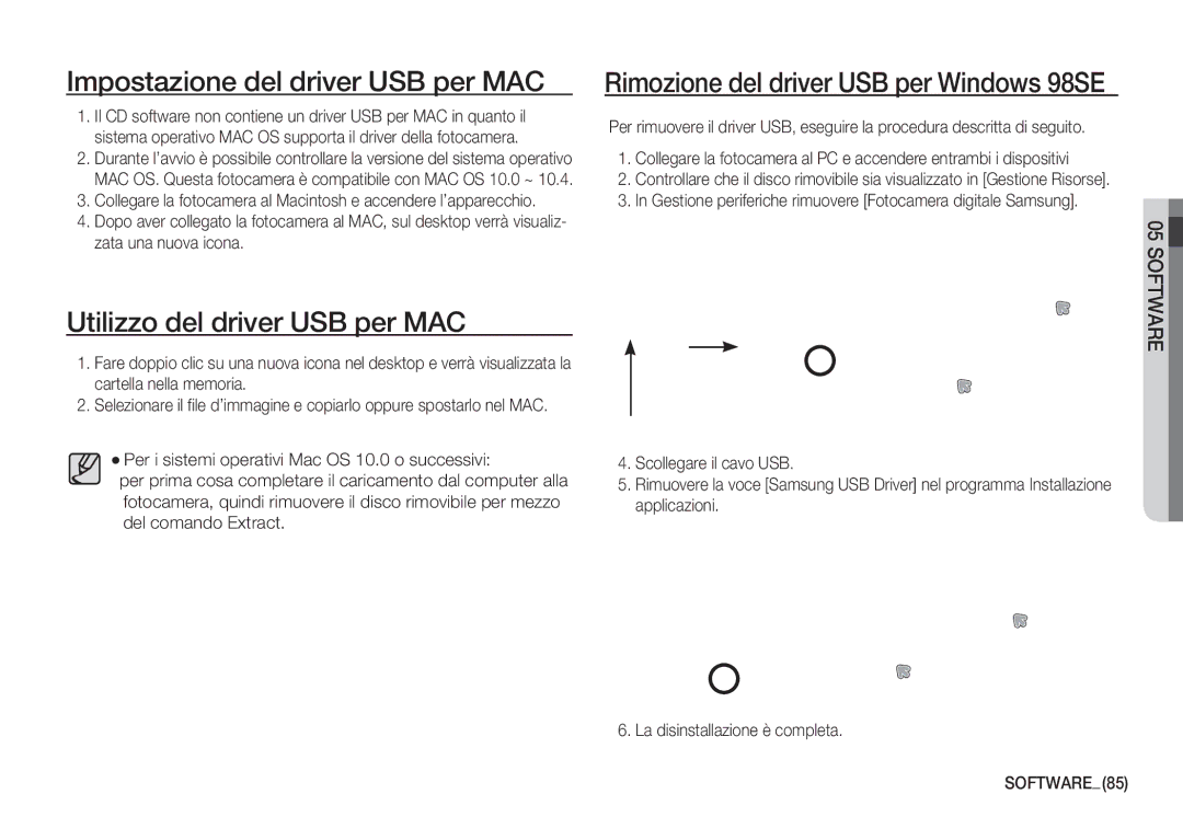 Samsung EC-S1050SFB/IT, EC-S1060BDA/E3, EC-S1060SDA/E3 Impostazione del driver USB per MAC, Utilizzo del driver USB per MAC 