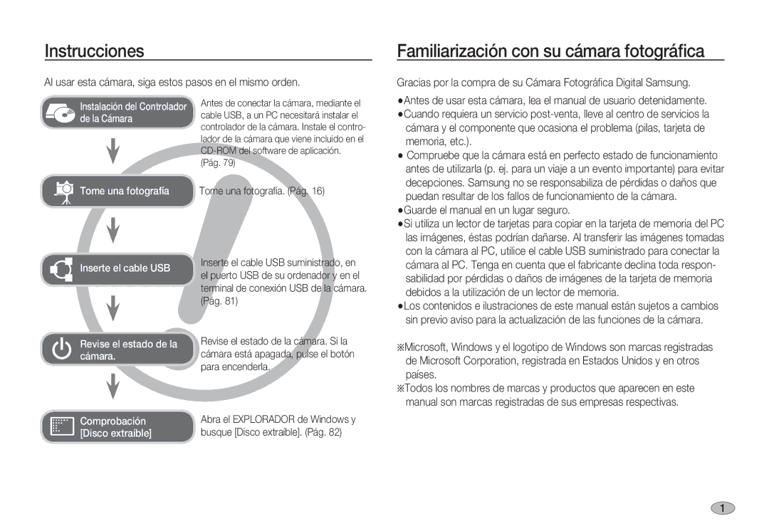 Samsung EC-S1050BDA/DE, EC-S1060BDA/E3 manual Instrucciones, Familiarización con su cámara fotográﬁca, Para encenderla 