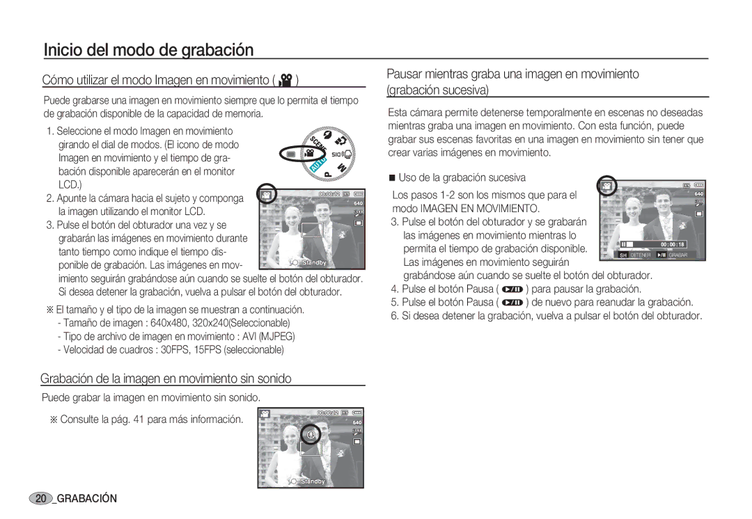 Samsung EC-S1050SBA/E1 manual Cómo utilizar el modo Imagen en movimiento ´, Grabación de la imagen en movimiento sin sonido 