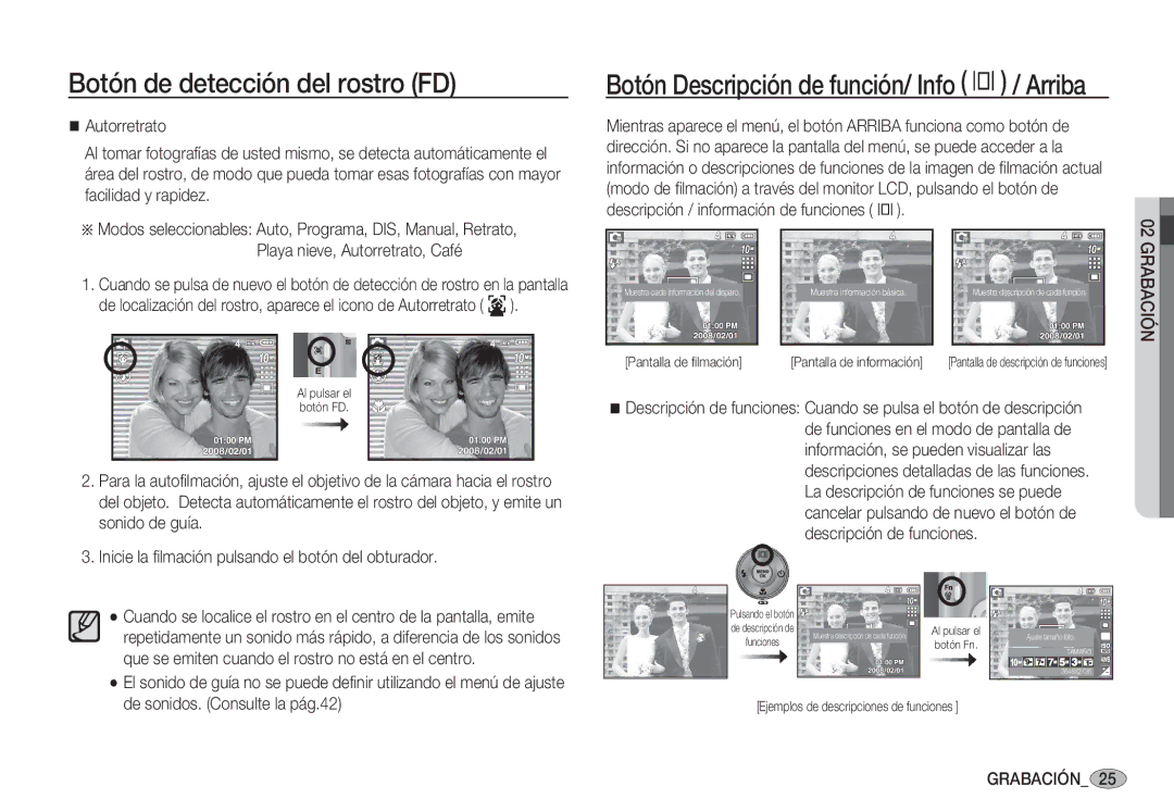 Samsung EC-S1050BDA/DE, EC-S1060BDA/E3 manual Botón Descripción de función/ Info î / Arriba, De sonidos. Consulte la pág.42 