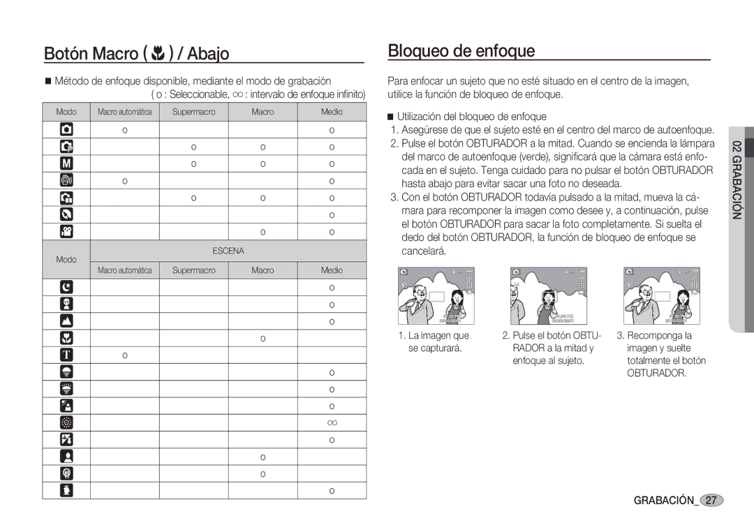 Samsung EC-S1060BBC/E1, EC-S1060BDA/E3 Bloqueo de enfoque, Hasta abajo para evitar sacar una foto no deseada, Cancelará 