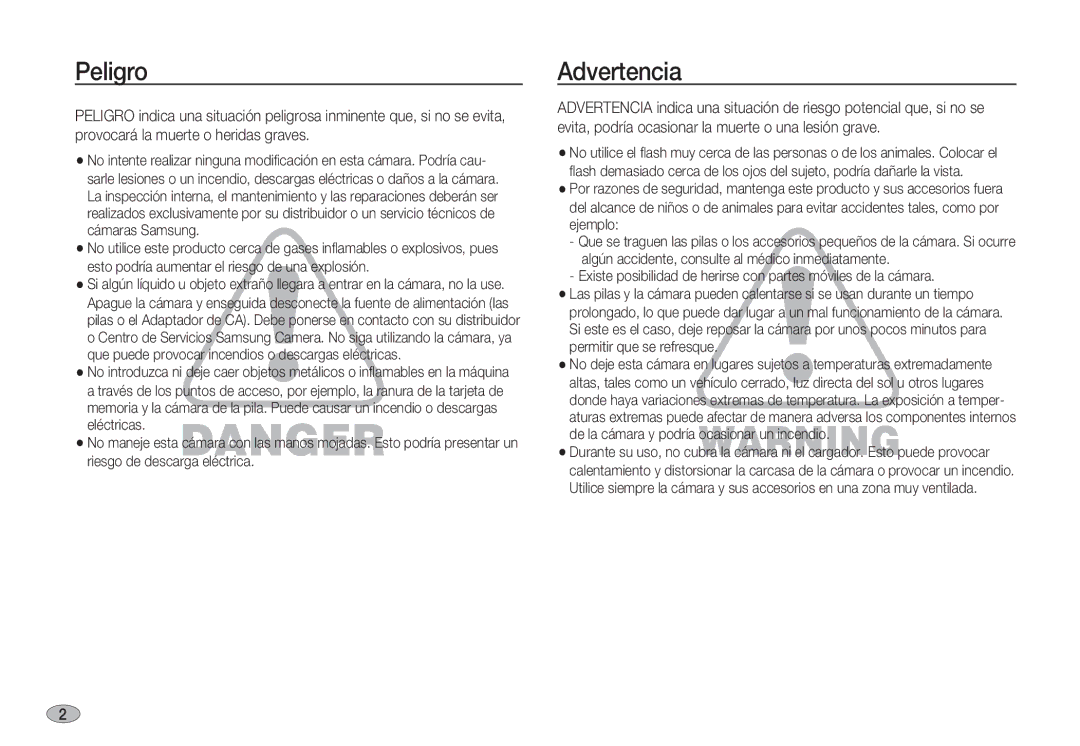 Samsung EC-S1050SDA/DE, EC-S1060BDA/E3, EC-S1060SDA/E3, EC-S1050BDA/DE, EC-S1060BBC/E1, EC-S1050BBA/E1 Peligro, Advertencia 