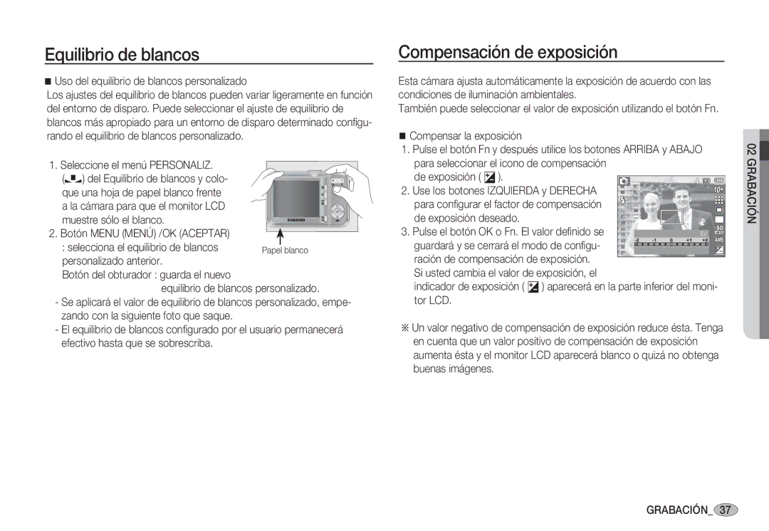 Samsung EC-S1050BDA/DE, EC-S1060BDA/E3, EC-S1060SDA/E3, EC-S1050SDA/DE, EC-S1060BBC/E1 manual Compensación de exposición 