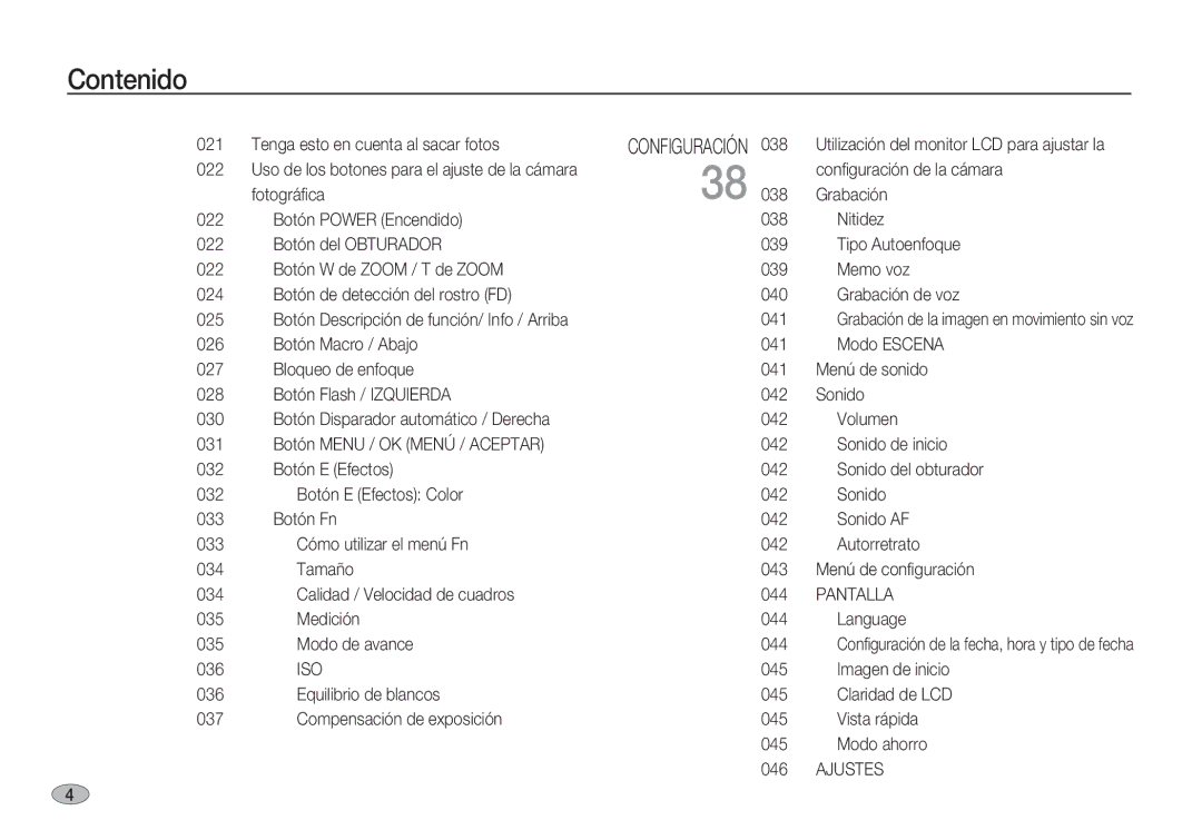 Samsung EC-S1050BBA/E1, EC-S1060BDA/E3, EC-S1060SDA/E3, EC-S1050BDA/DE, EC-S1050SDA/DE, EC-S1060BBC/E1 Pantalla, Iso, Ajustes 