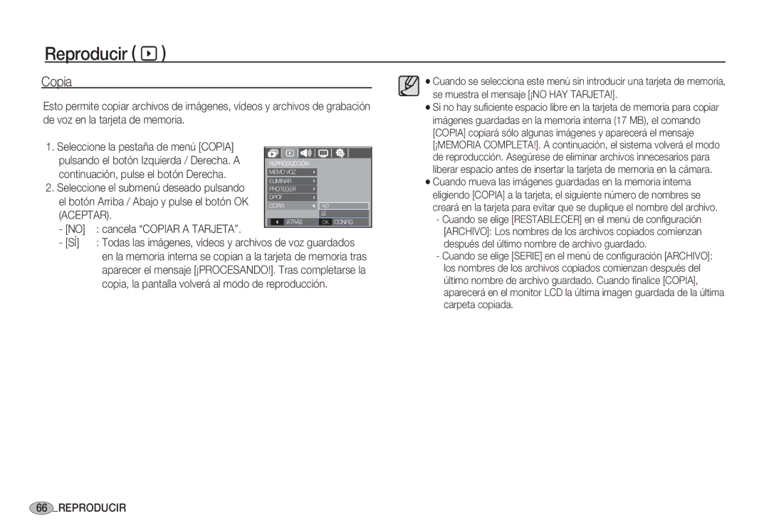 Samsung EC-S1060SBA/E1, EC-S1060BDA/E3, EC-S1060SDA/E3 Continuación, pulse el botón Derecha, Cancela Copiar a Tarjeta 