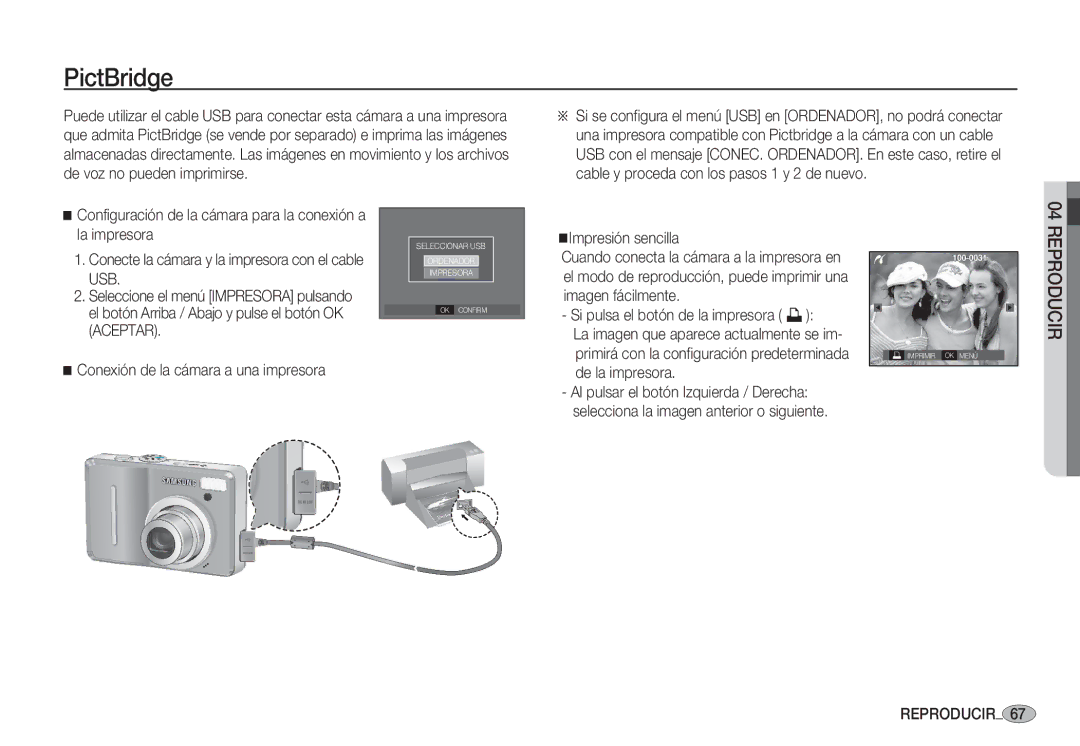 Samsung EC-S1060BBB/E1, EC-S1060BDA/E3, EC-S1060SDA/E3 PictBridge, Impresión sencilla, Si pulsa el botón de la impresora » 