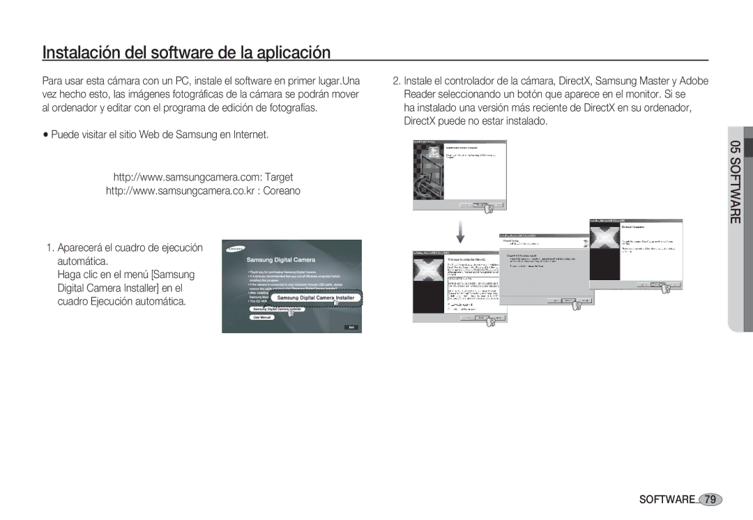 Samsung EC-S1060BBB/E1 manual Instalación del software de la aplicación, Puede visitar el sitio Web de Samsung en Internet 