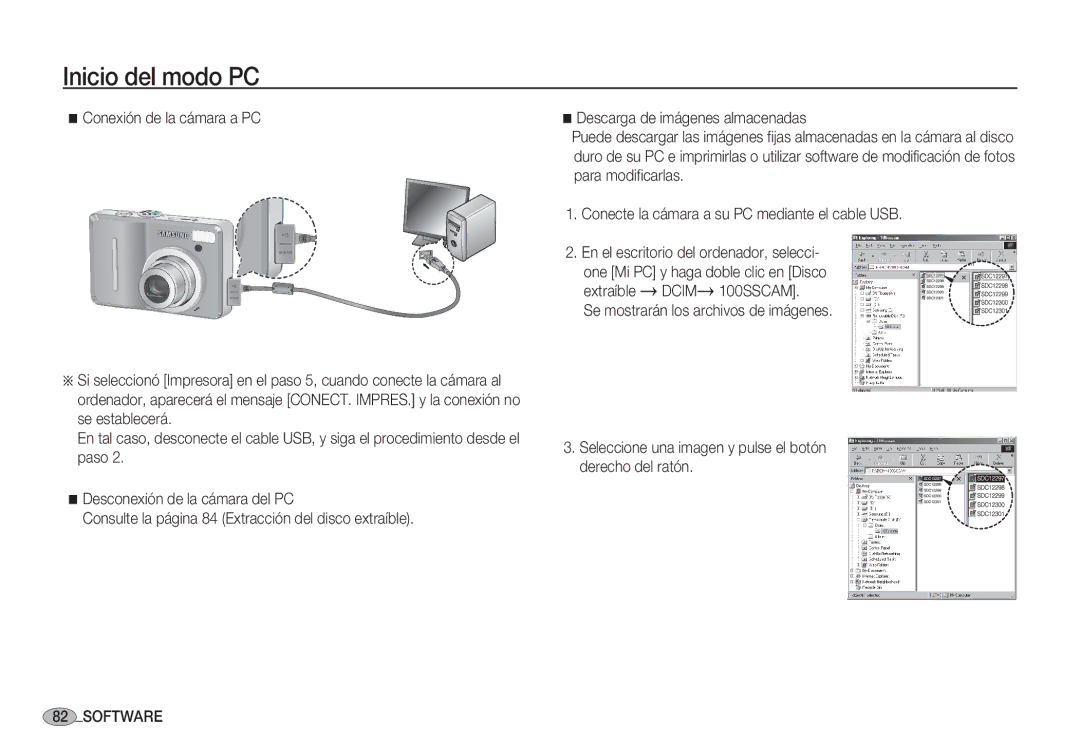 Samsung EC-S1050SBC/AS, EC-S1060BDA/E3, EC-S1060SDA/E3, EC-S1050BDA/DE, EC-S1050SDA/DE, EC-S1060BBC/E1 manual Inicio del modo PC 