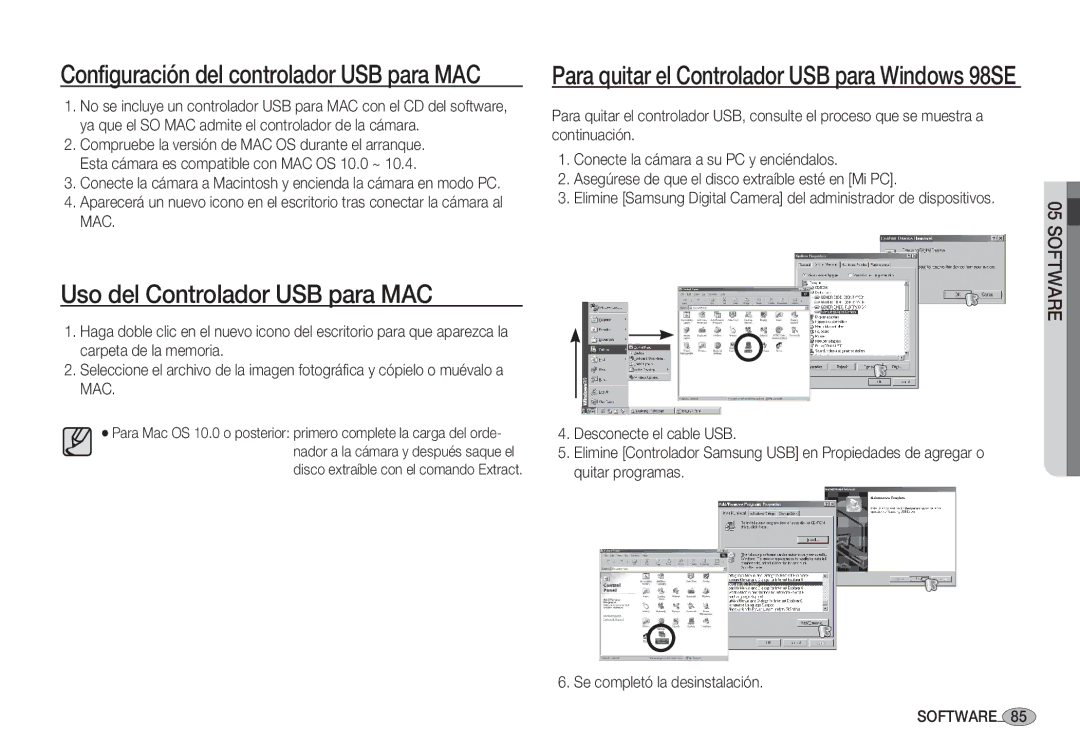 Samsung EC-S1050BDA/DE, EC-S1060BDA/E3 manual Uso del Controlador USB para MAC, Configuración del controlador USB para MAC 