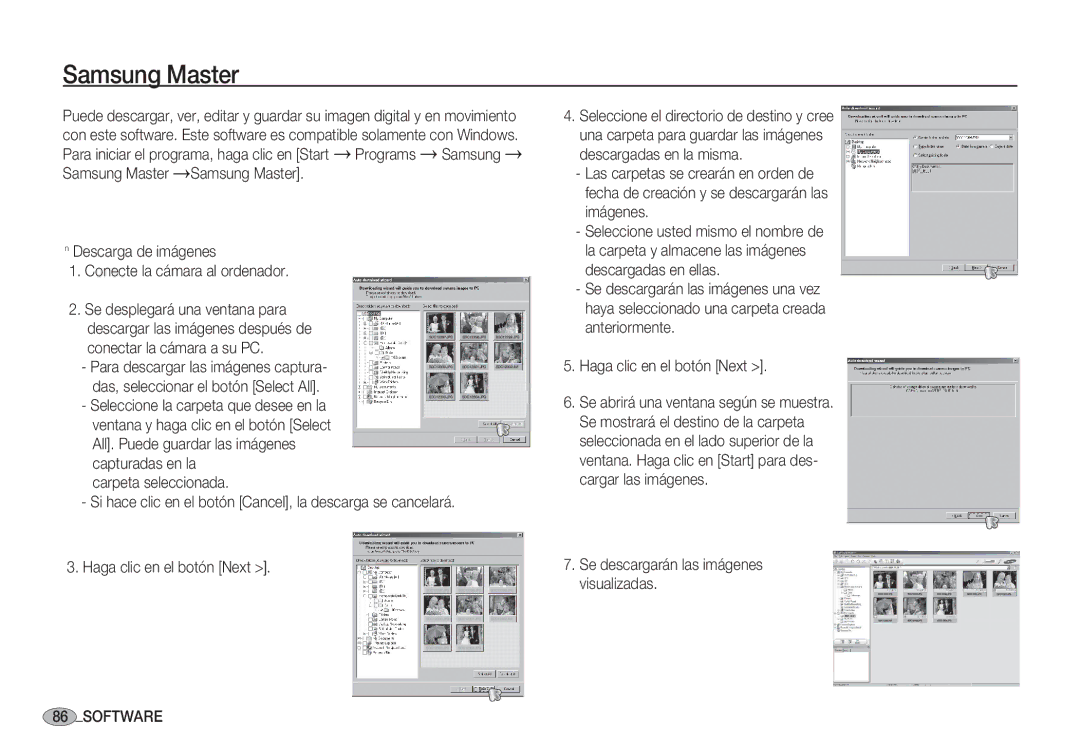 Samsung EC-S1050SDA/DE, EC-S1060BDA/E3, EC-S1060SDA/E3 Samsung Master, Programs, Se descargarán las imágenes visualizadas 