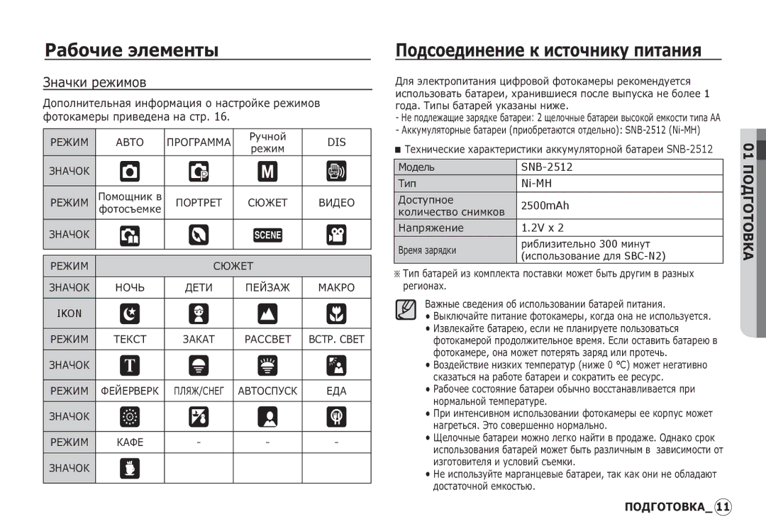 Samsung EC-S1060SDA/E3, EC-S1060BDA/E3, EC-S1060BBA/RU, EC-S1060SBA/RU manual ǮȕȈȟȒȐ ȘȍȎȐȔȖȊ, SNB-2512, Ni-MH, 2500mAh, 2V x 