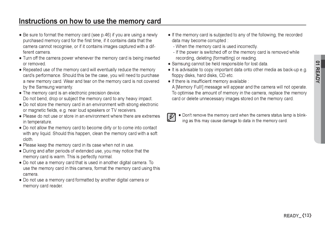 Samsung EC-S1050BBB/E2, EC-S1060BDA/E3, EC-S1060SDA/E3, EC-S1060SBA/E2 manual Instructions on how to use the memory card 