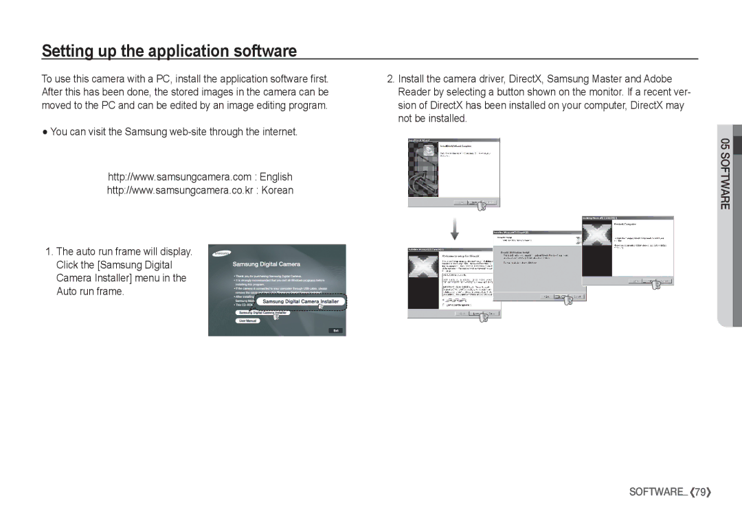 Samsung EC-S1050SFB/FR, EC-S1060BDA/E3, EC-S1060SDA/E3, EC-S1060SBA/E2, EC-S1050BDA/DE Setting up the application software 