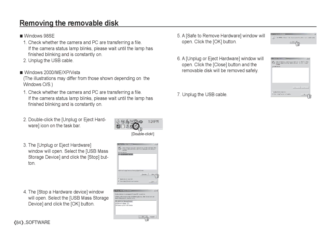 Samsung EC-S1060SBB/E1, EC-S1060BDA/E3, EC-S1060SDA/E3, EC-S1060SBA/E2 Removing the removable disk, Unplug the USB cable 