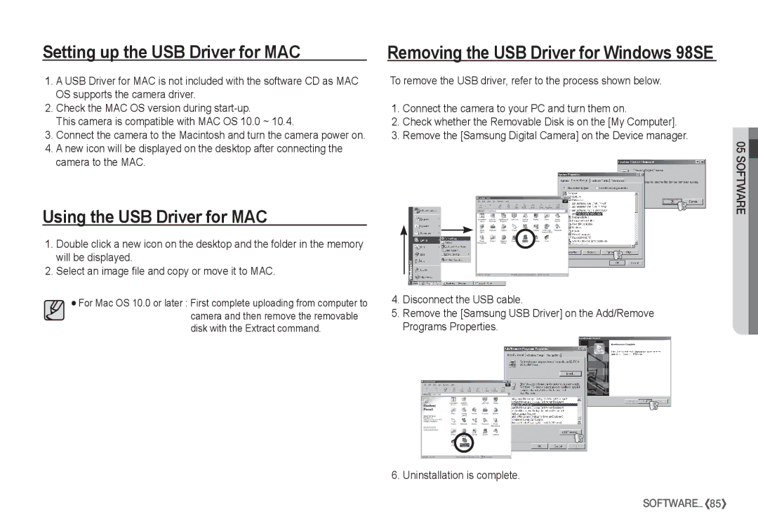 Samsung EC-S1050BBA/IT, EC-S1060BDA/E3, EC-S1060SDA/E3 manual Setting up the USB Driver for MAC, Using the USB Driver for MAC 