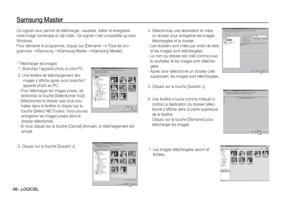 Samsung EC-S1060BBA/FR, EC-S1060BDA/E3 Samsung Master, Windows, Les images téléchargées seront af- fichées, Tous les pro 