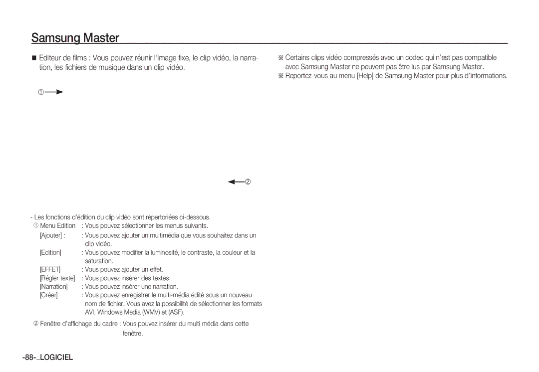 Samsung EC-S1050BBB/E2 manual Clip vidéo, Edition, Saturation, Vous pouvez ajouter un effet, Vous pouvez insérer des textes 