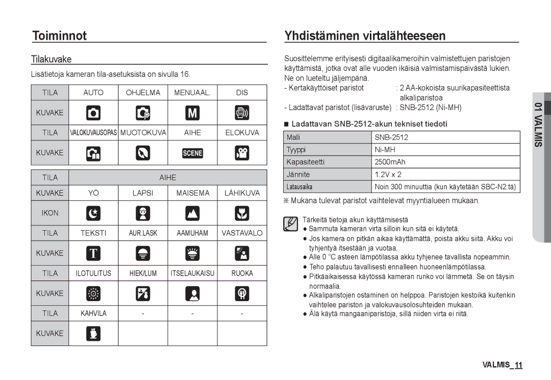 Samsung EC-S1060SDA/E3 manual Yhdistäminen virtalähteeseen, Tilakuvake, Lisätietoja kameran tila-asetuksista on sivulla 