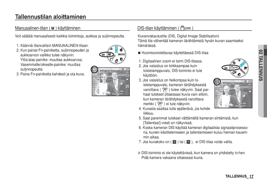 Samsung EC-S1050BBB/E2, EC-S1060BDA/E3 manual Manuaalinen-tilan ¸ käyttäminen, Käännä tilanvalitsin MANUAALINEN-tilaan 