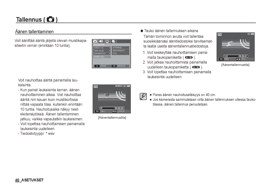 Samsung EC-S1050SFG/E2, EC-S1060BDA/E3, EC-S1060SDA/E3, EC-S1060SBA/E2, EC-S1050BDA/DE, EC-S1050SBB/E2 Äänen tallentaminen 