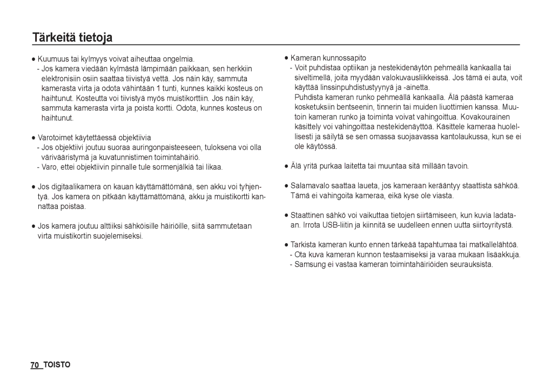 Samsung EC-S1060BBA/E2, EC-S1060BDA/E3, EC-S1060SDA/E3 manual Älä yritä purkaa laitetta tai muuntaa sitä millään tavoin 