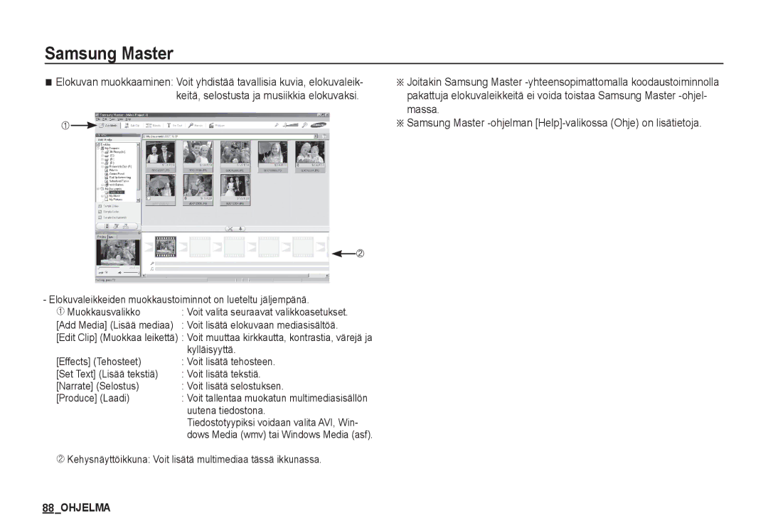 Samsung EC-S1060SDA/E3 manual Kylläisyyttä, Uutena tiedostona, Kehysnäyttöikkuna Voit lisätä multimediaa tässä ikkunassa 