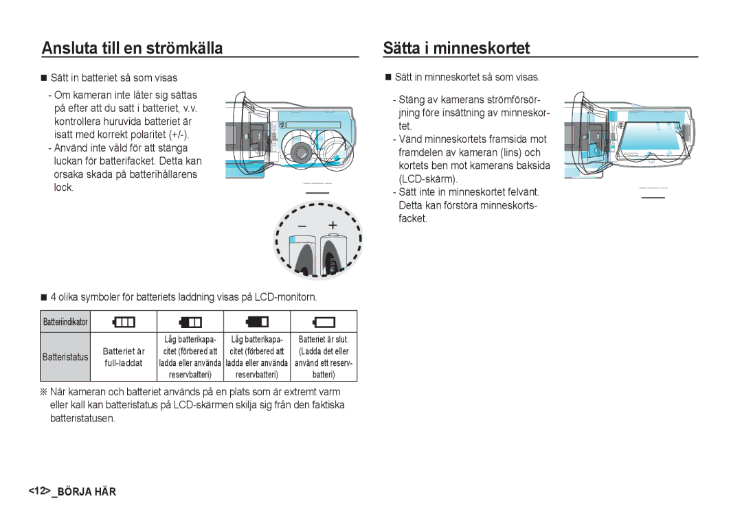 Samsung EC-S1060SBA/E2, EC-S1060BDA/E3, EC-S1060SDA/E3, EC-S1050BDA/DE Sätta i minneskortet, Sätt in batteriet så som visas 