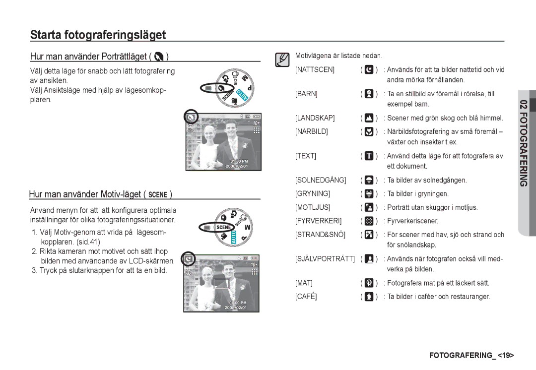 Samsung EC-S1050BBC/E2 manual Hur man använder Porträttläget, Välj Motiv-genom att vrida på lägesom- kopplaren. sid.41 