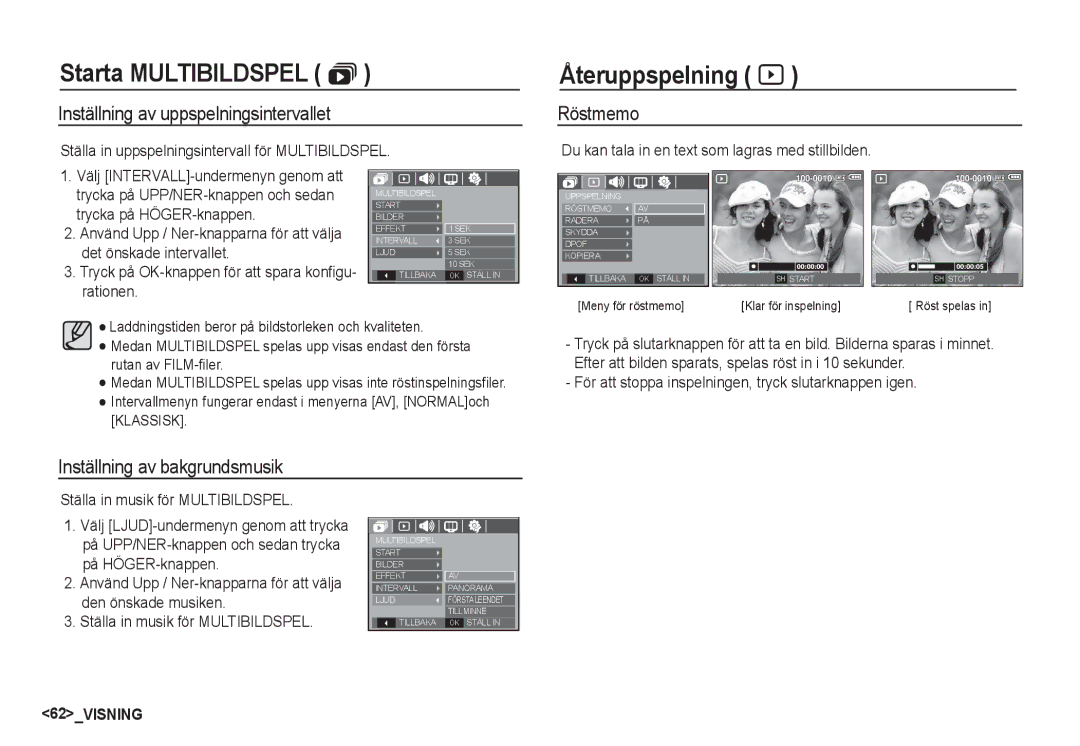 Samsung EC-S1050SFG/E2 manual Återuppspelning à, Inställning av uppspelningsintervallet, Inställning av bakgrundsmusik 