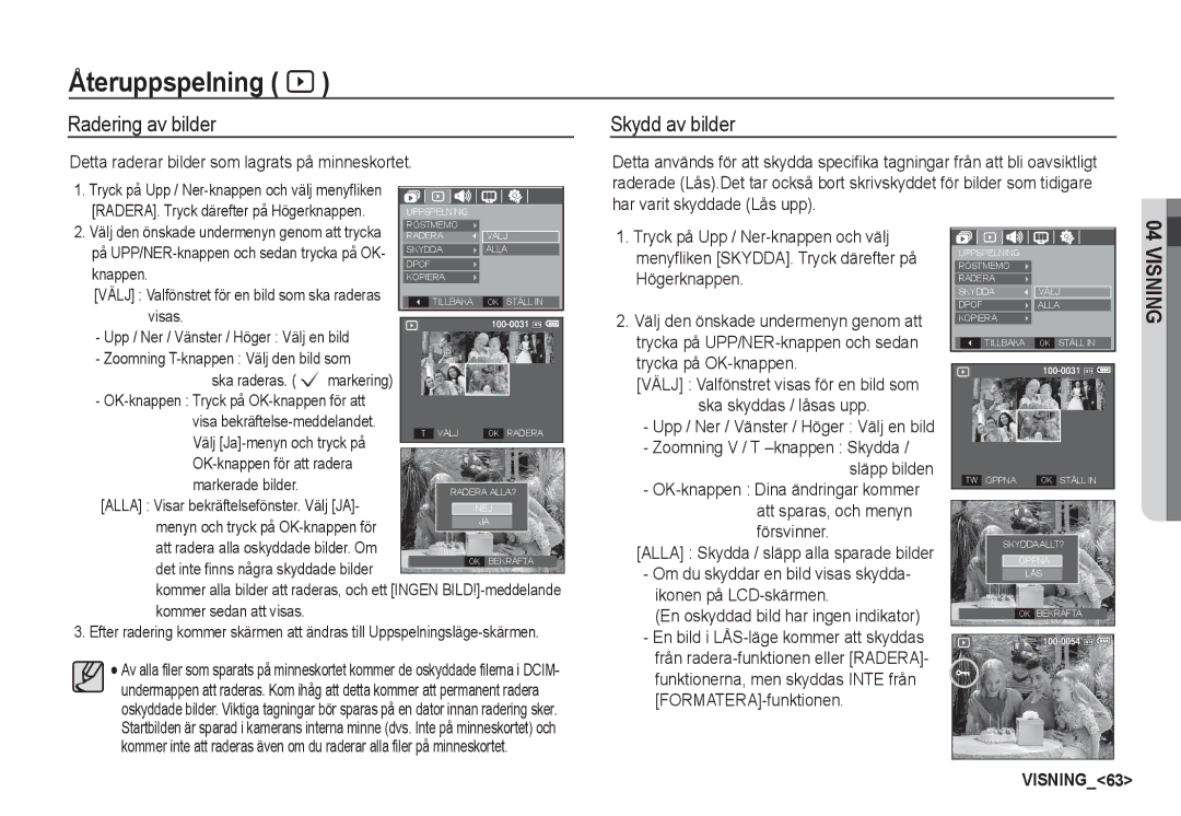 Samsung EC-S1050BBC/E2 Radering av bilder, Skydd av bilder, Ikonen på LCD-skärmen En oskyddad bild har ingen indikator 