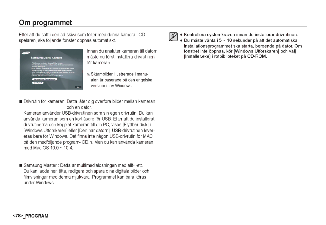 Samsung EC-S1060SBA/E2, EC-S1060BDA/E3, EC-S1060SDA/E3, EC-S1050BDA/DE, EC-S1050SBB/E2, EC-S1060BBA/E2 manual Om programmet 