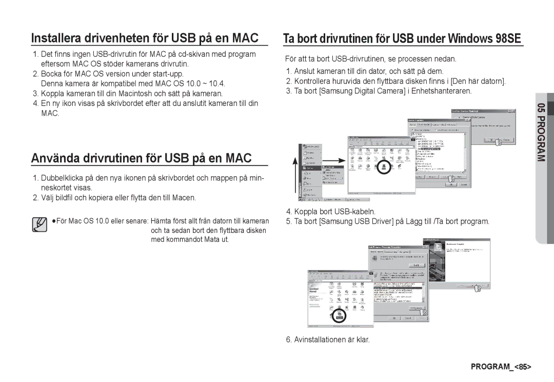 Samsung EC-S1050BBC/E2 manual Använda drivrutinen för USB på en MAC, Ta bort Samsung Digital Camera i Enhetshanteraren 