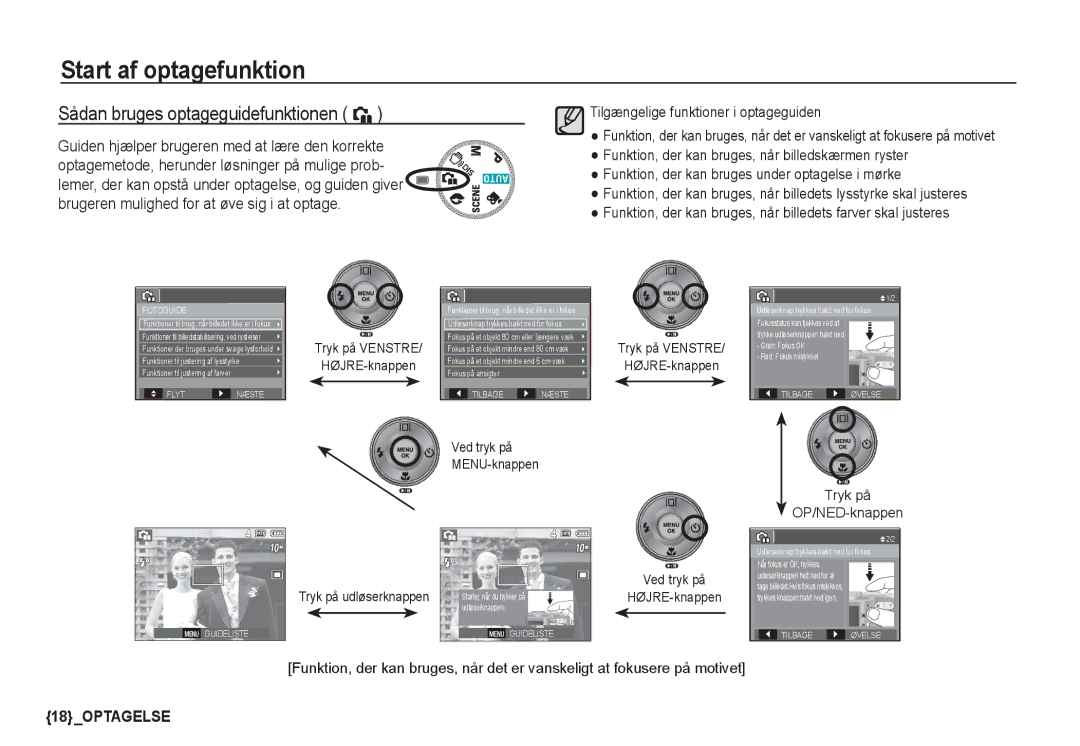 Samsung EC-S1050SFG/E2, EC-S1060BDA/E3, EC-S1060SDA/E3, EC-S1060SBA/E2, EC-S1050BDA/DE Sådan bruges optageguidefunktionen ` 