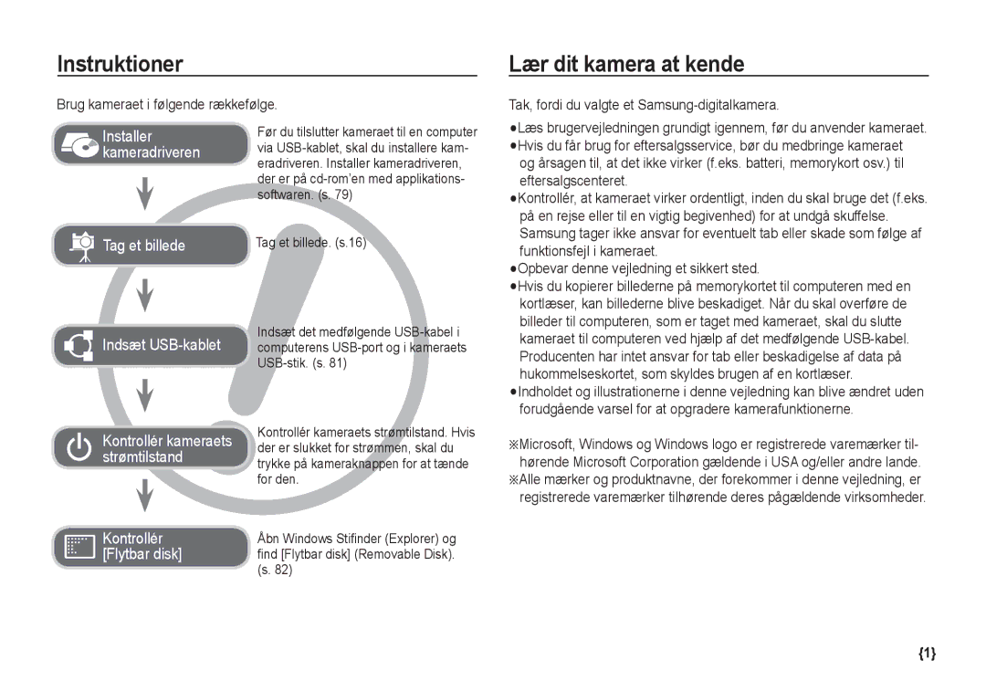 Samsung EC-S1060SBA/E2 Instruktioner, Lær dit kamera at kende, Brug kameraet i følgende rækkefølge, Tag et billede. s.16 