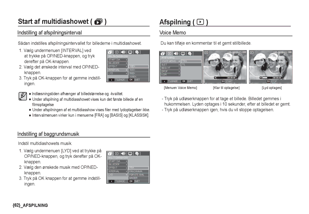 Samsung EC-S1050SFG/E2, EC-S1060BDA/E3 Afspilning à, Indstilling af afspilningsinterval, Indstilling af baggrundsmusik 