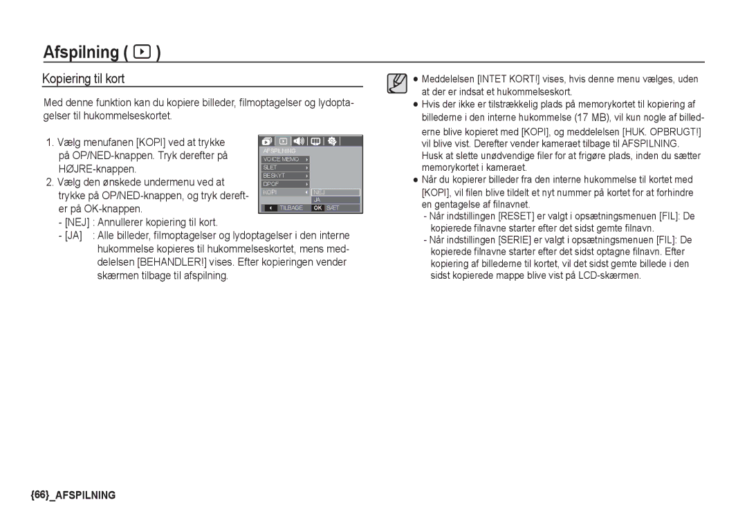 Samsung EC-S1060SDA/E3 manual Kopiering til kort, På OP/NED-knappen. Tryk derefter på, HØJRE-knappen, Er på OK-knappen 