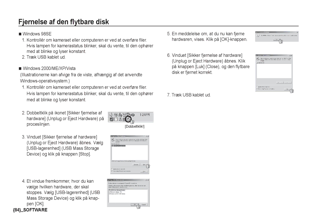 Samsung EC-S1050SFG/E2, EC-S1060BDA/E3, EC-S1060SDA/E3 manual Fjernelse af den flytbare disk, Proceslinjen.Dobbeltklik 