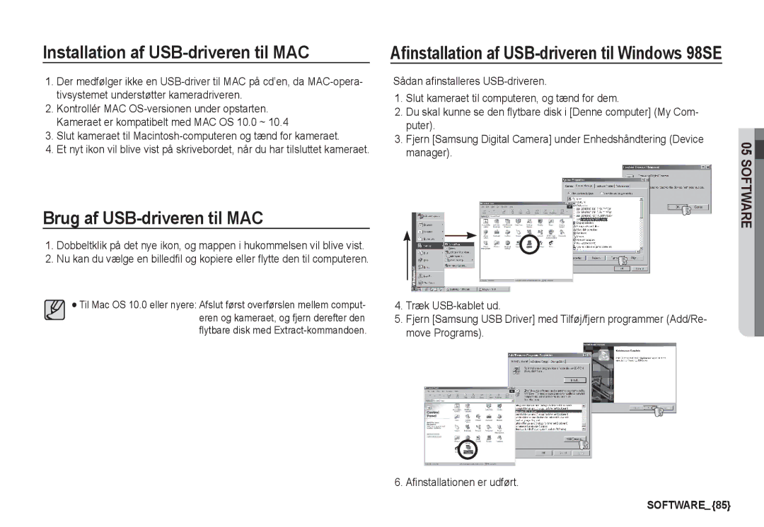 Samsung EC-S1050BBC/E2, EC-S1060BDA/E3, EC-S1060SDA/E3 Installation af USB-driveren til MAC, Brug af USB-driveren til MAC 