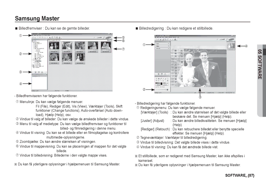 Samsung EC-S1060BDA/E3 manual Billedfremviser Du kan se de gemte billeder, Beskære det. Se menuen Hjælp Help, Juster Adjust 