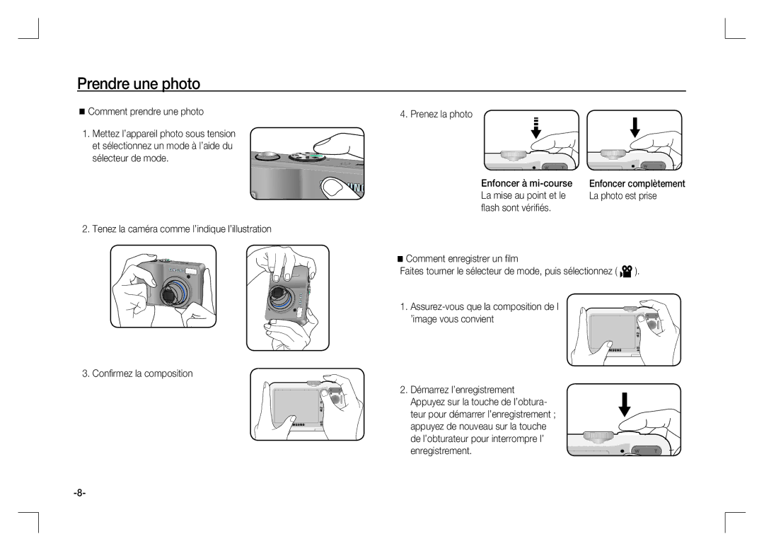 Samsung EC-S1060BBA/LV, EC-S1060BDA/E3, EC-S1060SDA/E3, EC-S1060SBA/E2 manual Prendre une photo, Comment prendre une photo 