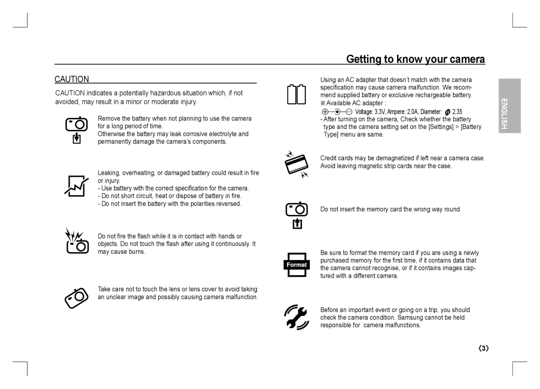 Samsung EC-S1060BBA/E2, EC-S1060BDA/E3 manual Available AC adapter, Do not insert the memory card the wrong way round 