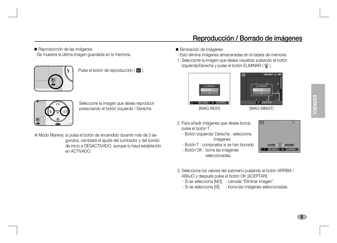 Samsung EC-S1060BDB/AS manual Reproducción / Borrado de imágenes, Para añadir imágenes que desee borrar, pulse el botón T 