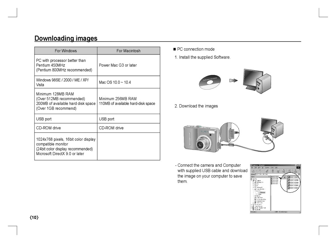 Samsung EC-S1060SBA/E1, EC-S1060BDA/E3 Mac OS 10.0 ~, Vista, Minimum 128MB RAM Over 512MB recommended Minimum 256MB RAM 