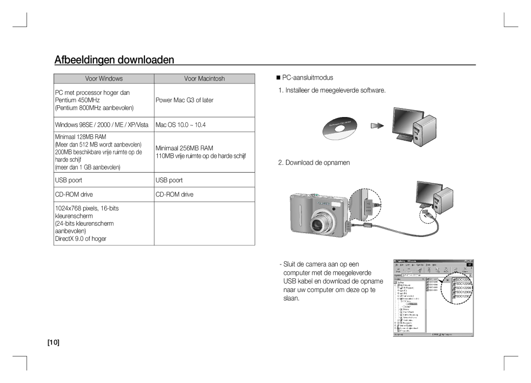 Samsung EC-S1060SBA/IT, EC-S1060BDA/E3 manual Afbeeldingen downloaden, Minimaal 128MB RAM, Minimaal 256MB RAM, Harde schijf 