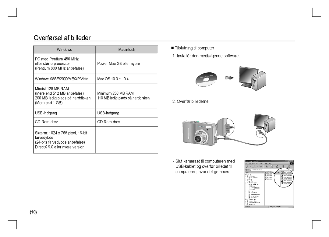 Samsung EC-S1060BBA/RU, EC-S1060BDA/E3, EC-S1060SDA/E3, EC-S1060SBA/E2, EC-S1060S01KFR Overførsel af billeder, Mac OS 10.0 ~ 