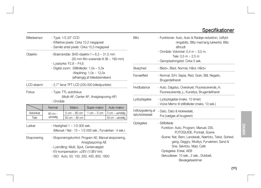 Samsung EC-S1060SBA/RU Billedsensor Type 1/2,33 CCD Blitz, Effektive pixels Cirka 10,2 megapixel, Dato, Dato & klokkeslæt 