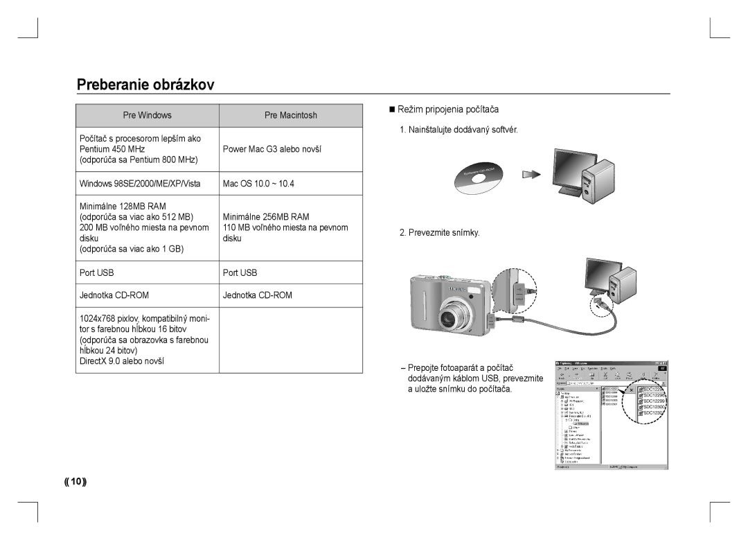 Samsung EC-S1060SBA/LV, EC-S1060BDA/E3, EC-S1060SDA/E3, EC-S1060SBA/E2 manual Preberanie obrázkov, Režim pripojenia počítača 